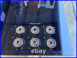 KitchenAid KCED606GBL 36 Electric Downdraft Cooktop 5 Burner Black Glass TESTED