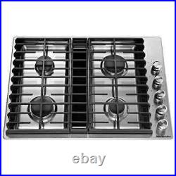Kitchenaid 30-in 4 burners stainless steel gas cooktop with downdraft exhaust