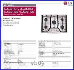 LG 5 Burner 30 Inch. GAS Cooktop with SuperBoil Item 1367919Model LCG3011BD