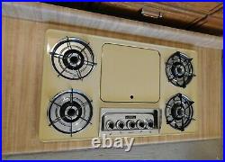 MCM Harvest Gold COOKTOP 4 Gas Burners & GRIDDLE Cook Top Grill Yellow Stove Vtg