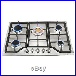 METAWELL 30Stainless Steel Built-in 5 Stove Natural Gas Hob&Gold Burner Cooktop