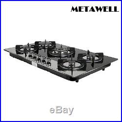 METAWELL 35.5 5 Burners Coated Glass Gas Cooktop Built-in Gas Stove NG/LPG