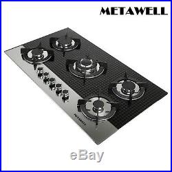 METAWELL 35.5 GAS Coated Glass Panel Cooktop Stove Cook Top 5 with Burner Wok