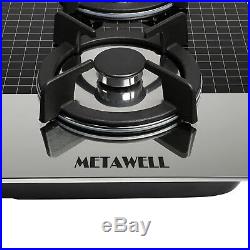 METAWELL 35.5 GAS Coated Glass Panel Cooktop Stove Cook Top 5 with Burner Wok