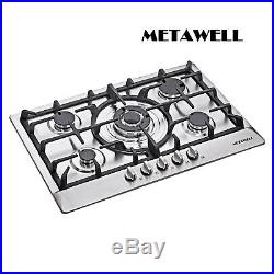 METAWELL 3KW 30 GAS Stainless Steel Cooktop Stove Cook Top 5 Burner, Silver, US