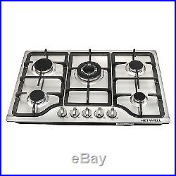 METAWELL Stainless Steel 30inch 5 Burners Built-in Stove Cooktop Natural Gas Hob