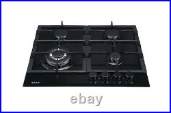 MILLAR GH6041TB 4 Burner Built-in 60cm Black Gas Glass Hob Wok Burner MILLAR GH6041TB 4 Burner Built-in 60cm Black Gas Glass Hob Wok Burner