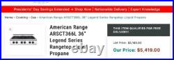 NEW American Range ARSCT366L Sealed Gas 6 Burners Rangetop Residential Cooktop NEW American Range ARSCT366L Sealed Gas 6 Burners Rangetop Residential Cooktop