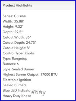 NEW American Range ARSCT366L Sealed Gas 6 Burners Rangetop Residential Cooktop NEW American Range ARSCT366L Sealed Gas 6 Burners Rangetop Residential Cooktop