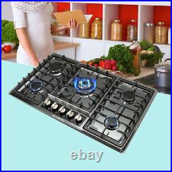 NG/LPG Cooktop 34 Black Titanium Steel 5 Burners Gas Stoves Hob Fixed Cook Tops