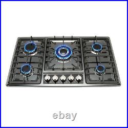 NG/LPG Cooktop 34 Black Titanium Steel 5 Burners Gas Stoves Hob Fixed Cook Tops