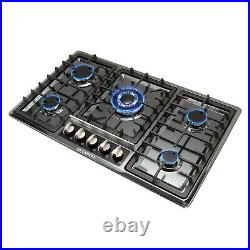 NG/LPG Cooktop 34 Black Titanium Steel 5 Burners Gas Stoves Hob Fixed Cook Tops