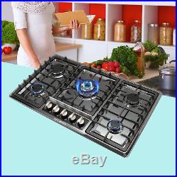 NG/LPG Cooktop 34 Black Titanium Steel 5 Burners Gas Stoves Hob Fixed Cooktop