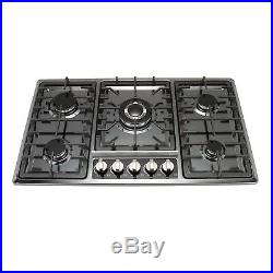 NG/LPG Cooktop 34 Black Titanium Steel 5 Burners Gas Stoves Hob Fixed Cooktop