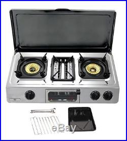 NJ G-87C Portable 70cm Gas Stove 3 burner Grill Oven with Lid Camping Hob 9.7kW