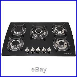 New 30 Kitchen LPG/NG Glass Built-in 5 Burner Top Gas Hob Cooktops Fixed Cooker