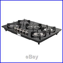 New 30 Kitchen LPG/NG Glass Built-in 5 Burner Top Gas Hob Cooktops Fixed Cooker