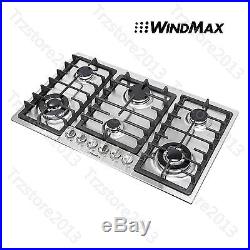 New 34 Stainless Steel 6 Burner Built-In Stove NG Gas Cooktops Household Cooker