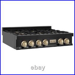 New Open Box Zline 36 Rangetop 6 Gas Burner Black Stainless Steel Rtbz-36-g Ob