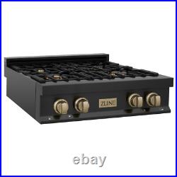 New Zline 30 Rangetop 4 Gas Burner Black Stainless Gold Accents Rtbz-30-g