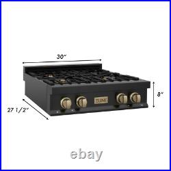 New Zline 30 Rangetop 4 Gas Burner Black Stainless Gold Accents Rtbz-30-g