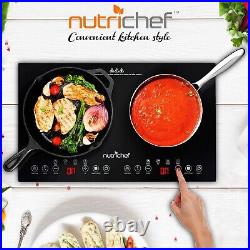 NutriChef Portable Double Induction Cooktop Digital Ceramic Dual Burner PKSTIND4