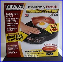 Nuwave Induction Cooktop 1500W Pic Gold with 10.5 Inch Ceramic Pan New Open Box