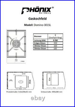 Phönix Domino-301SL Gaskochfeld Edelstahl Gaskocher 1 flammig 4KW Propan/Erdgas