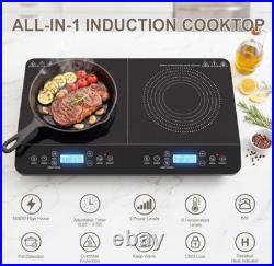 Placa de Inducción Doble 1800W Portátil con 9 Niveles y Pantalla LED