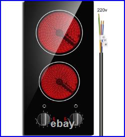 Placa vitrocerámica 220-240V con 2 fuegos, 9 niveles y protección térmica. Nuevo