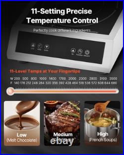 Portable Commercial Induction Cooktop 3500W Countertop Burner 11 Temp Levels
