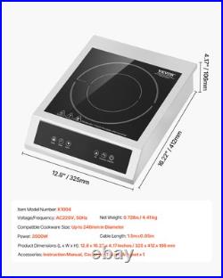 Portable Commercial Induction Cooktop 3500W Countertop Burner 11 Temp Levels