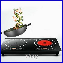 Portable Electric Induction/Ceramic Cooker Countertop 2 Burner Cooktop 2400W
