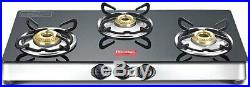 Prestige Marvel 3 Burner Cooktop Glass Top Range Black Gas Stove Manual Ignition