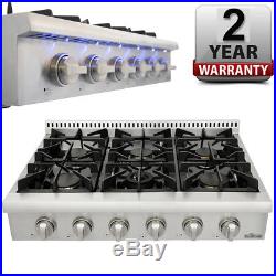 Pro-Style 36 THOR KITCHEN Stainless HRT3618U Gas Cooktop Rangetop, Six Burners