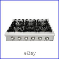 Pro-Style 36 THOR KITCHEN Stainless HRT3618U Gas Cooktop Rangetop, Six Burners