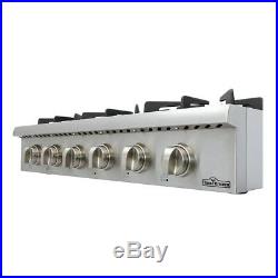 Pro-Style 36 THOR KITCHEN Stainless HRT3618U Gas Cooktop Rangetop, Six Burners