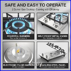 Propane Gas Cooktop Built-in 2 Burner Stainless Steel Gas Hob NG/LPG Gas Stove