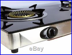 Propane Gas Range Stove Deluxe 2 Burner Tempered Glass Cook top Auto Ignition