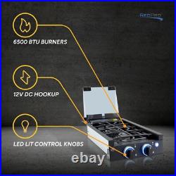 RV 2 Burner Gas Cooktop 6500 BTU Each Fueled by Propane LED Knobs