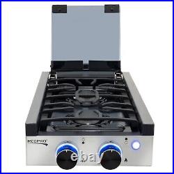 RecPro RV Built in Gas Cooktop 2 Burners RV Cooktop Stove 6,500 BTU Burner