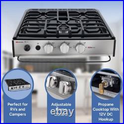 RecPro Suburban RV 3 Burner Propane Cooktop Slide-In Black 9000 BTU