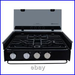 RecPro Suburban RV 3-Burner Propane Gas Cooktop with Glass Cover 9000BTU 12V DC