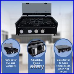 RecPro Suburban RV 3-Burner Propane Gas Cooktop with Glass Cover 9000BTU 12V DC