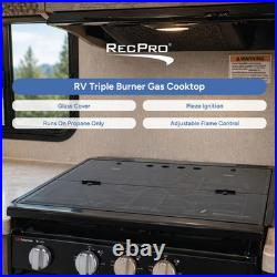 RecPro Suburban RV 3-Burner Propane Gas Cooktop with Glass Cover 9000BTU 12V DC