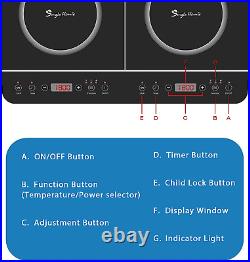 SINGLEHOMIE Double Induction Cooktop 2 Burner Portable Countertop Cooker Touch S