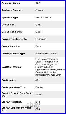 Samsung 30 Radiant Electric Cooktop Black 4 Elements Model nz30r5330rk New