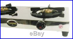 Small & Sleek Stainless Steel Cooktop 2 Two Brass Burners LPG Propane Gas Stove