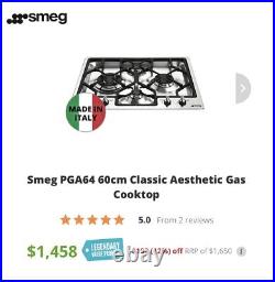 Smeg PGA64 60cm Classic Aesthetic Natural Gas Cooktop RRP $1,458