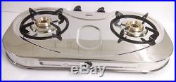 Stainless Steel Cooktop Hob Gas Stove Propane Lpg 2 Brass Burners Oval Shaped